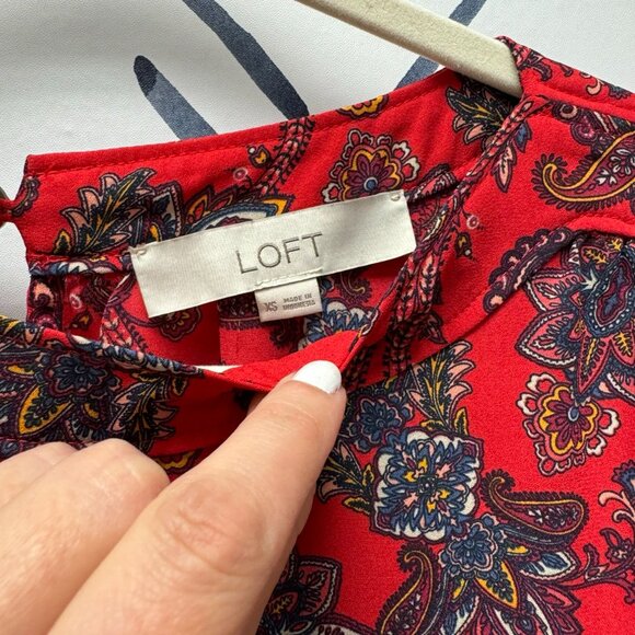 LOFT Red Paisley Print Long Sleeved Blouse - XS - Picture 2 of 5